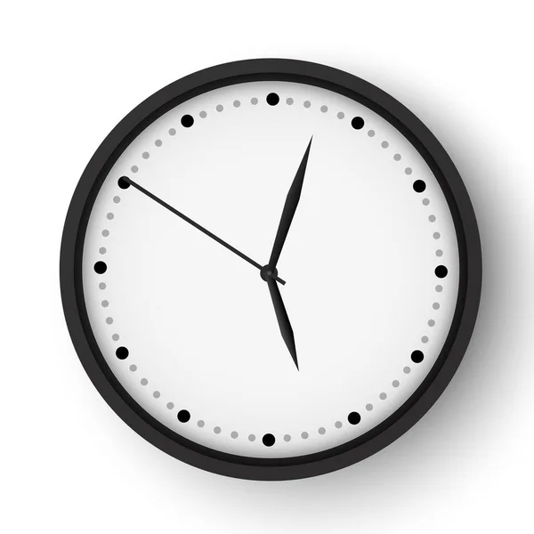 Reloj de pared de oficina realista. Reloj redondo negro. Alarma vectorial temporizador vectorial moderno — Archivo Imágenes Vectoriales