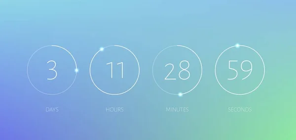 Temporizador de contagem regressiva. Contador de círculos. Painel de pontuação do relógio digital de tempo vetorial. Modelo chegando em breve com horas minutos segundos — Vetor de Stock