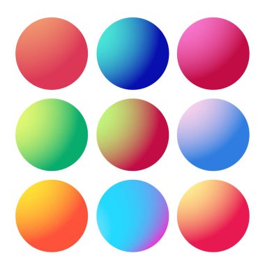 Çember eğrisi. Neon küre hazır. Holografik yuvarlak moda çok renkli düğmeler. Vektör modern fütüristik web ögesi. Serin yuvarlak sıvılar.