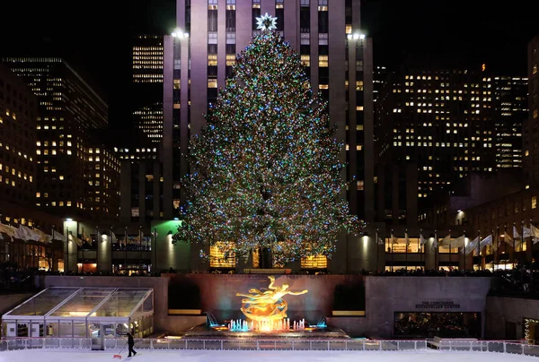 NEW YORK, USA - DECEMBER 19, 2016: Rockefeller Christmas tree - Norway spruce. New Year decorations. Royalty Free Stock Photos