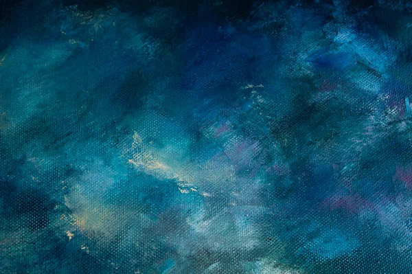 Beyaz ve mor benekli koyu mavi yağlı boya tablosu. Atmosferik hava bulanık görüntü parçası. Moda sanatı deseni kavramsallaştırır.