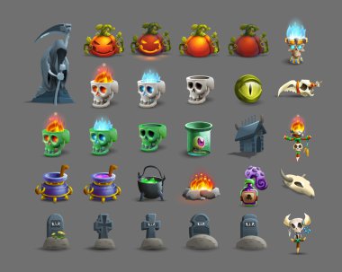 Set of colorful happy halloween icons