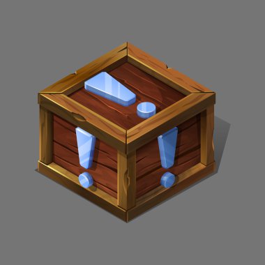 İşareti karikatür ahşap izometrik kutusuyla