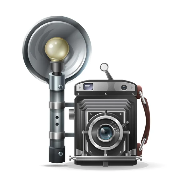 Realistic vintage retro camera with flare — Stock Vector