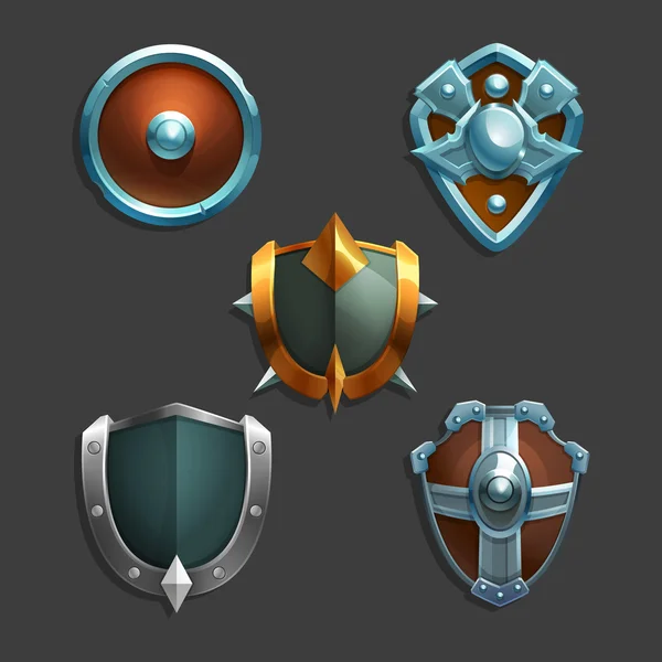 Conjunto de escudos de desenhos animados medievais — Vetor de Stock