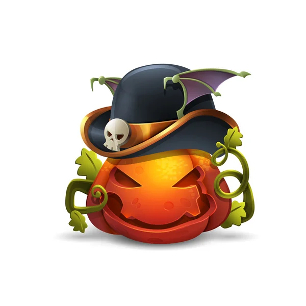 Calabaza de Halloween con sombrero de dibujos animados — Vector de stock