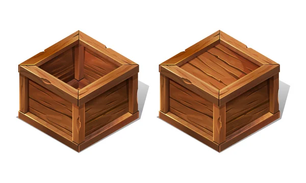 Klassische Cartoon-Holzboxen isometrisch — Stockvektor