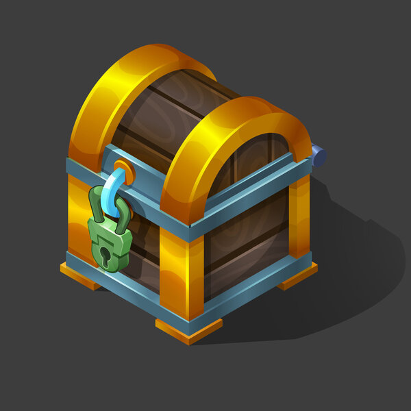Cartoon colorful isometric chest with lock