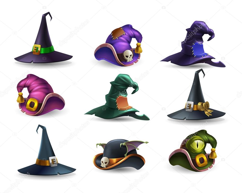 Set of halloween hats and witch caps