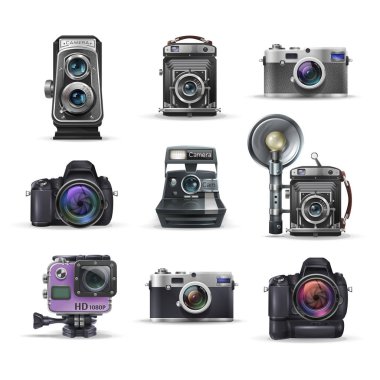 Retro kamera ve dijital fotoğraf makineleri