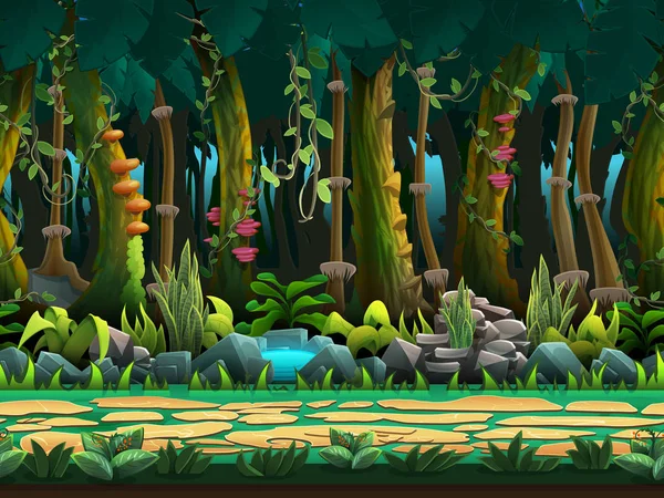 Naadloze cartoon jungle — Stockvector