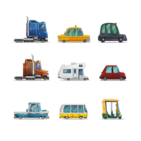 Cute stylized different taxi icons — Stock Vector