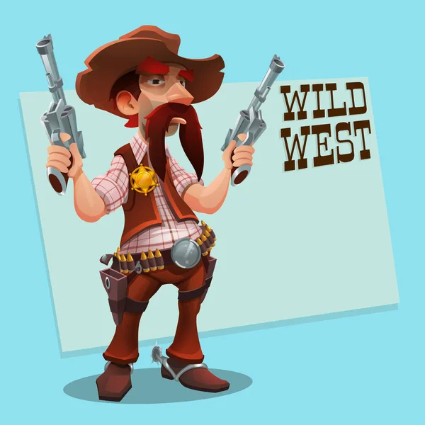Cowboy sheriff fresco con revólver — Vector de stock