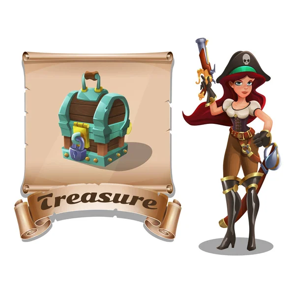Cute cartoon pirate girl — Stock Vector