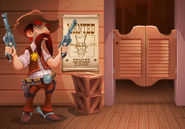 Cowboy sheriff fresco con revólver — Vector de stock