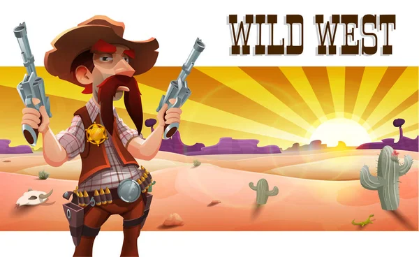 Wild west landscape with cool cowboy — Stock Vector