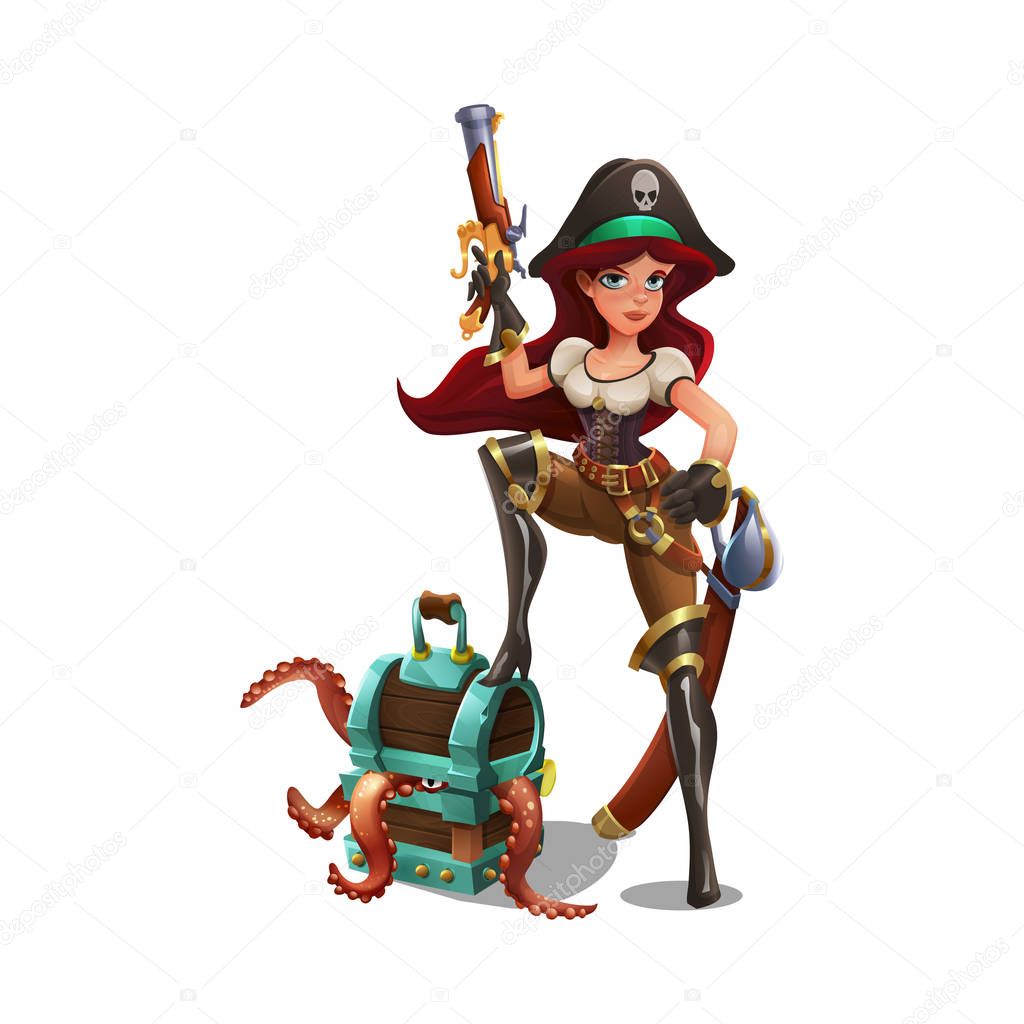 Cute cartoon pirate girl 