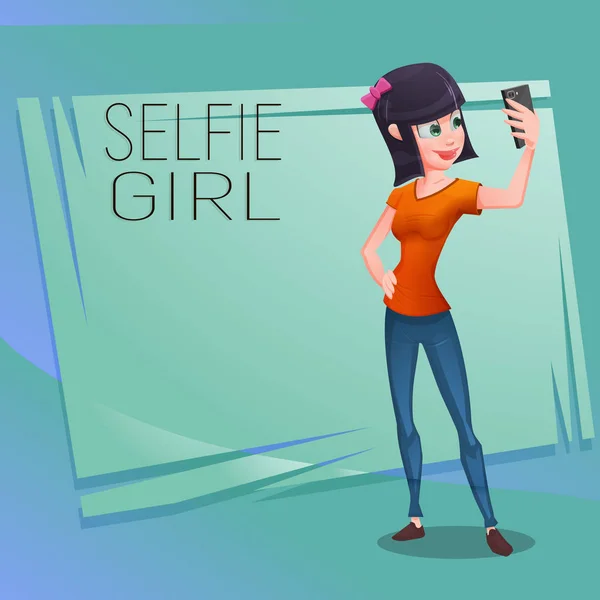 Karakter gadis membuat selfie . - Stok Vektor