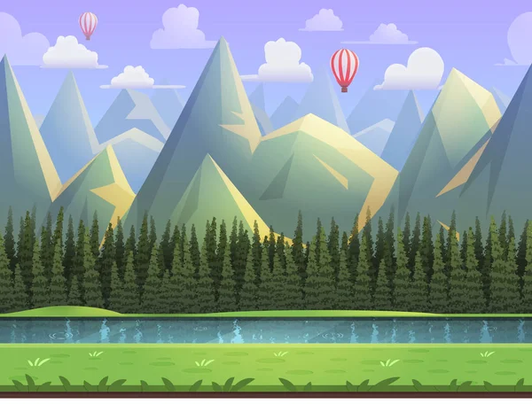 Dibujos animados sin costura montaña paisaje natural — Vector de stock