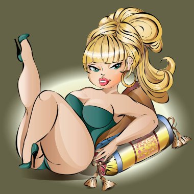 Yağlı seksi pin-up kızı iç çamaşırı, vektör