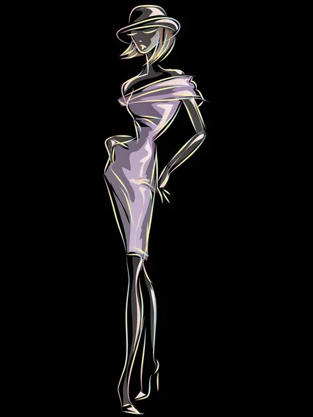 时尚的女人，霓虹色彩背景模型。手绘制的矢量 — 图库矢量图片