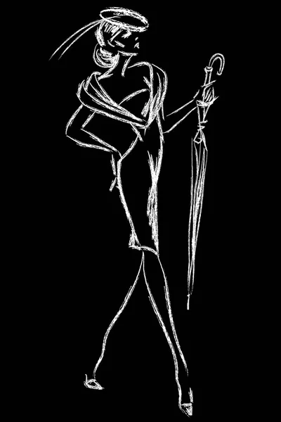 Черно-белое ретро модной женской модели. Ручной вектор — стоковый вектор
