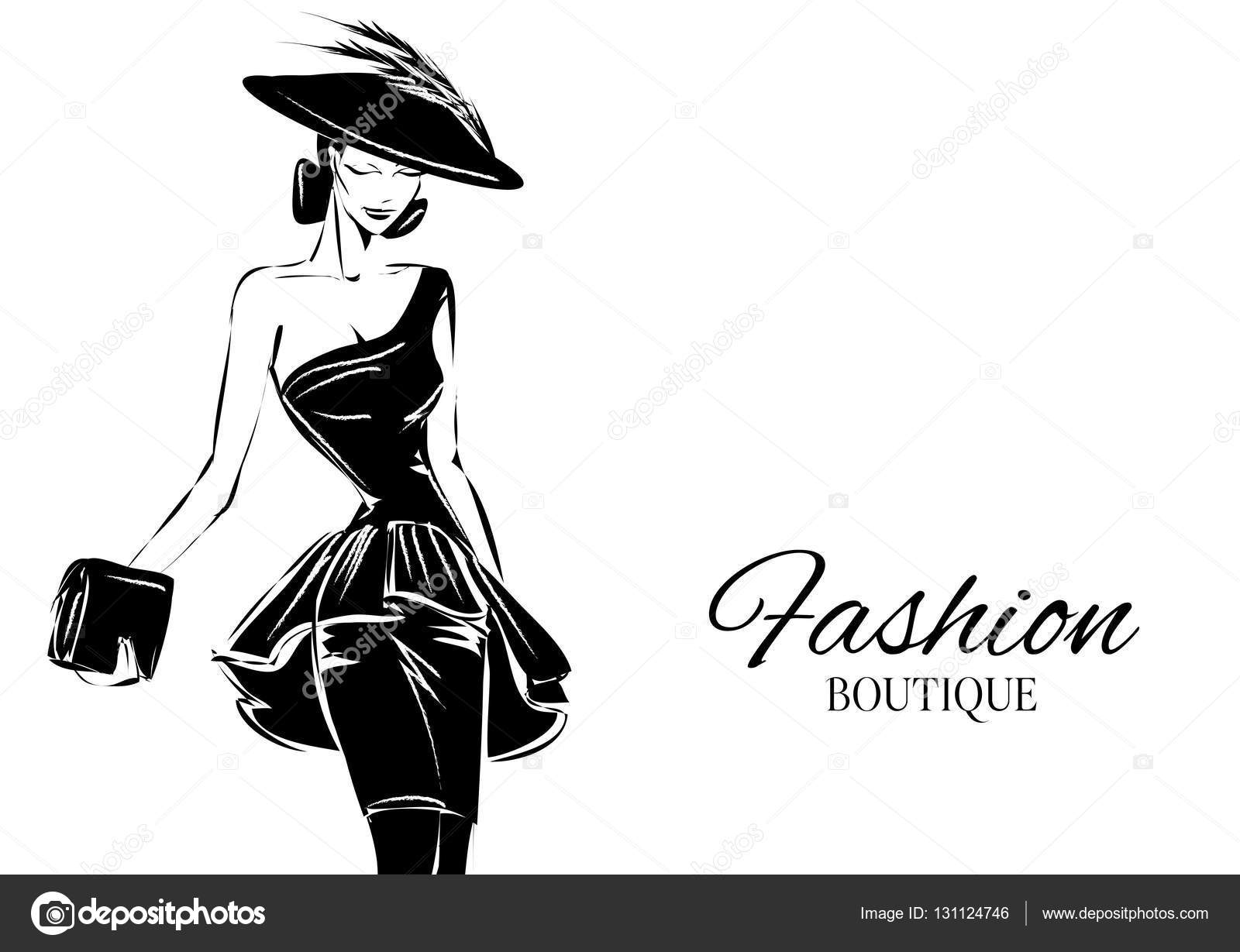 Black and white fashion woman model with boutique logo background. Hand  drawn vector Stock Vector Image by ©SofiaPink #131124746