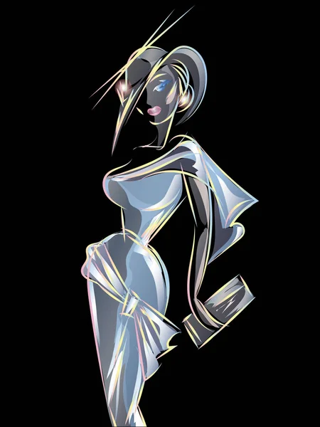 Neon retro mannequin in schets stijl. Hand getekende vector — Stockvector