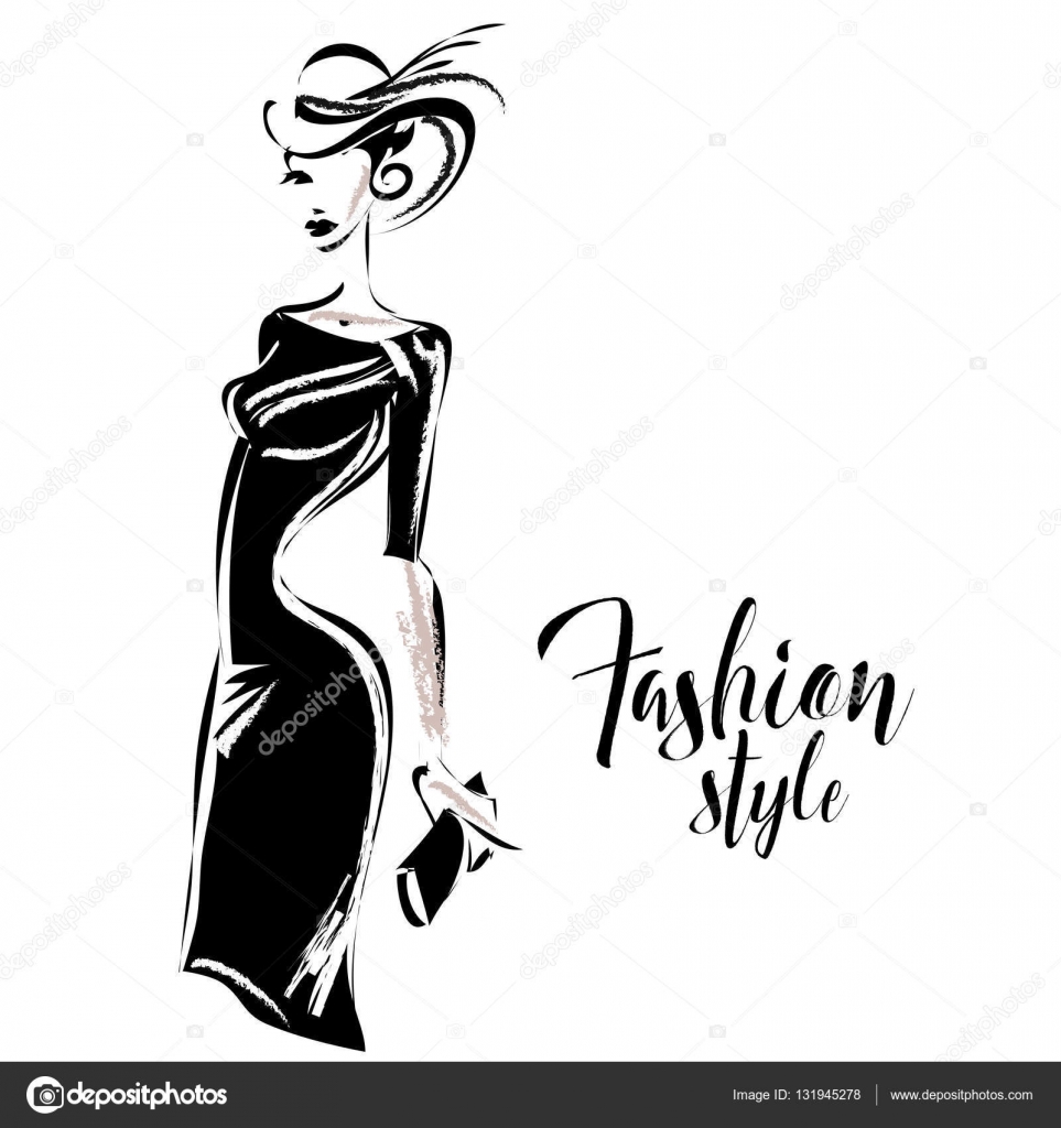 Black And White Retro Fashion Models Set In Sketch Style Stock ...