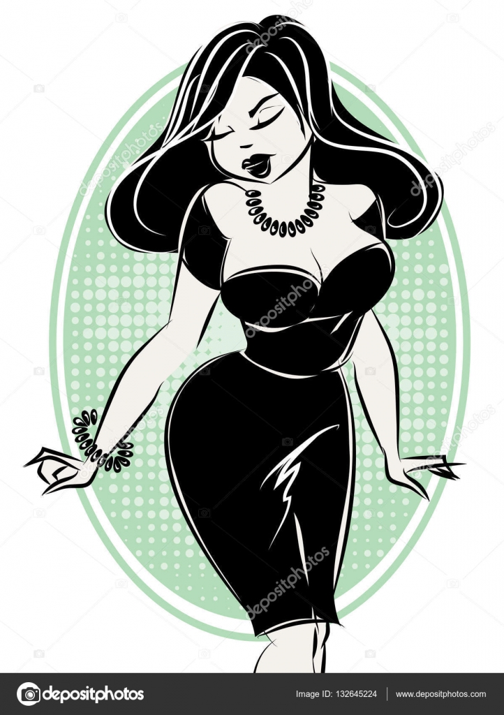 Black and white pinup sexy woman, hand drawn vector illustration Stock