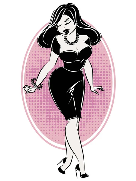 Femme sexy pin-up noir et blanc, illustration vectorielle dessinée à la main — Image vectorielle