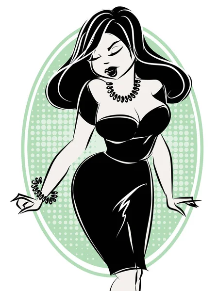 Femme sexy pin-up noir et blanc, illustration vectorielle dessinée à la main — Image vectorielle