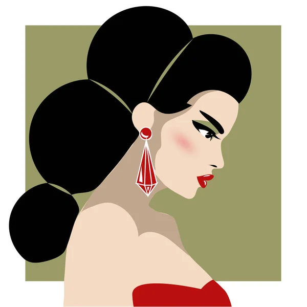 Hermosa mujer perfil pop retrato de arte, vector de ilustración — Vector de stock