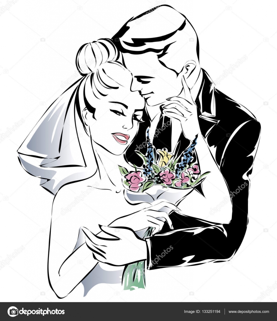 Premium Vector | Continuous line drawing potrait of romantic wedding couple  vector illustration premium vector