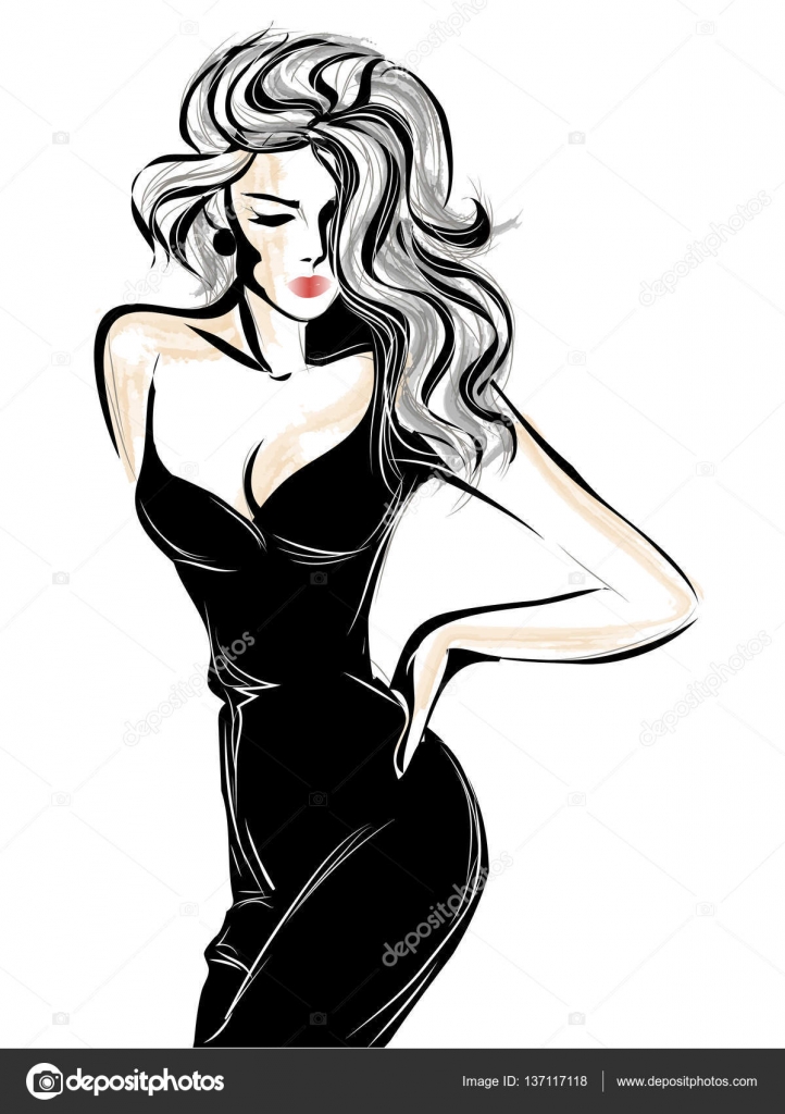 セクシーな黒と白のファッション女性モデルのポートレート、ベクトル イラスト — ストックベクター © SofiaPink 137117118