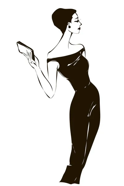 Illustration vectorielle femme style rétro, vintage noir et blanc — Image vectorielle