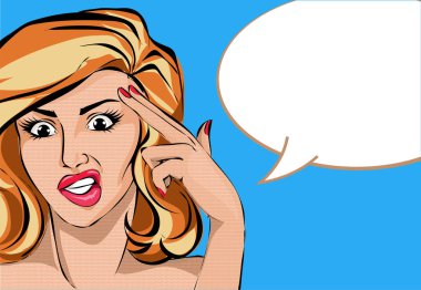 Pop art çizgi roman tarzı kadın parmak silah hareketi ile vektör