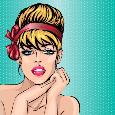 Pin up style sexy beautiful woman portrait, pop art comic girl looking forward vector illustration vector Pin up style sexy beautiful woman portrait, pop art comic girl looking forward vector illustration vector