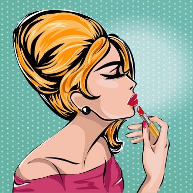Retro moda kadın noktalar, vintage tarzı zemin üzerine ruj profil portre ile vektör