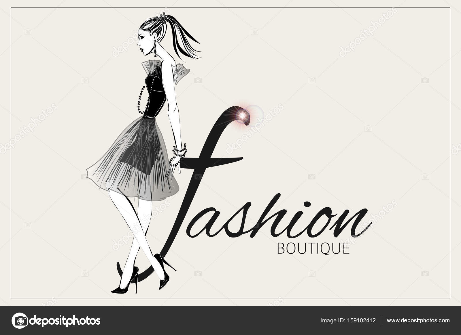 Black and white fashion woman model with boutique logo background. Vector  illustration Stock Vector Image by ©SofiaPink #159102412