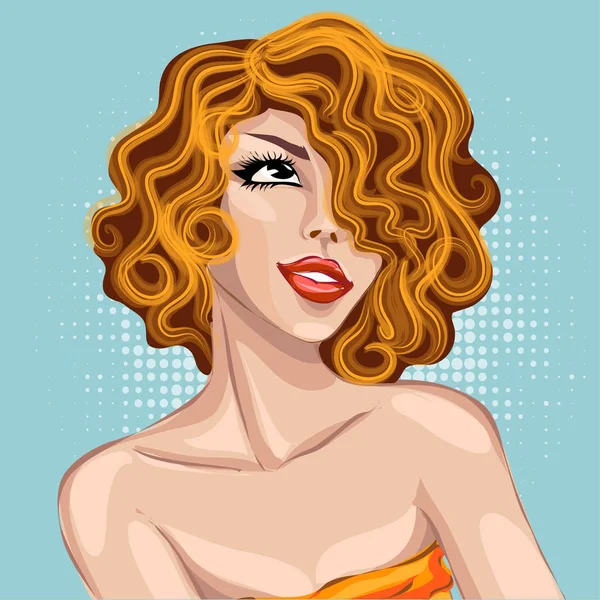 Pin up stijl sexy dromen vrouw portret, popart meisje op zoek gezicht, vector — Stockvector