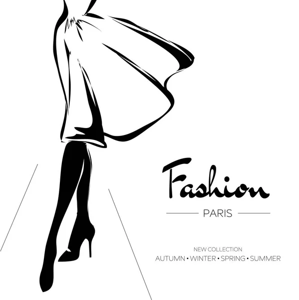 Fashion reclame brochure, Parijs visitekaartje, met de hand getekende vectorillustratie — Stockvector