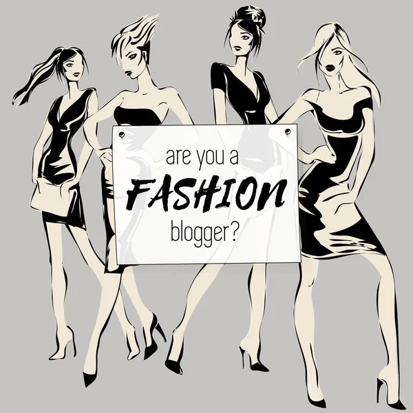 Sociala medier mode banner med skönhet kvinna modeller, är du mode bloggare, annonser web mall samling. Vektorillustration för webbplats, mobila banderoll, affisch — Stock vektor