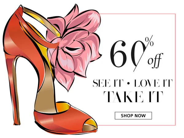 Alışveriş online sosyal medya reklamları web şablonu güzel topuklu moda ayakkabı satışı büyük başlığı. Vektör çizim — Stok Vektör