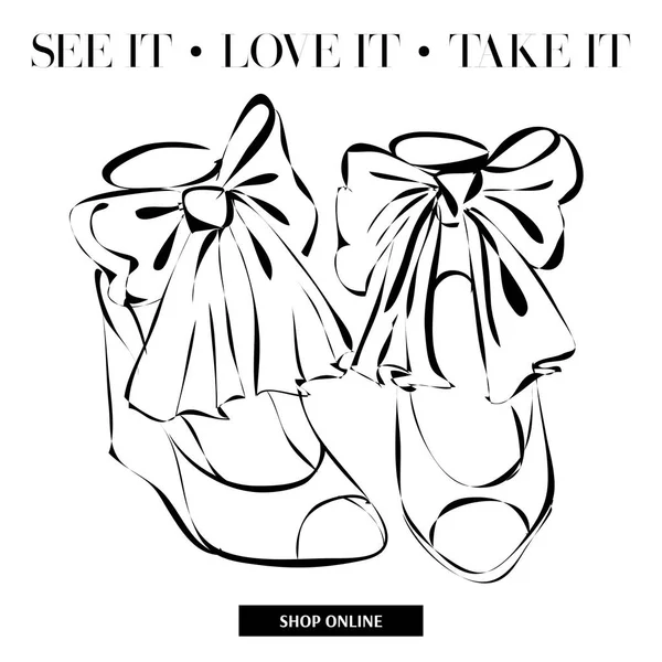 Noir et blanc mode talons hauts chaussures promo bannière, achats en ligne médias sociaux annonces modèle web avec de beaux talons. Illustration vectorielle — Image vectorielle