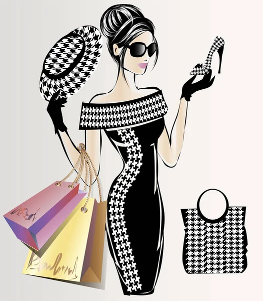 Bannière de vente de mode avec silhouette de mode de femme, modèle Web d'annonces de médias sociaux d'achats en ligne avec la belle fille. Illustration vectorielle — Image vectorielle