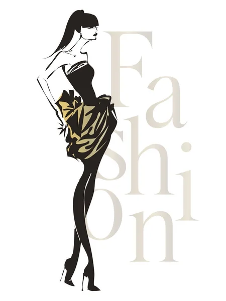 Logo de moda en blanco y negro con silueta de moda de mujer, identidad de marca de moda con hermosa chica, ilustración vectorial — Vector de stock