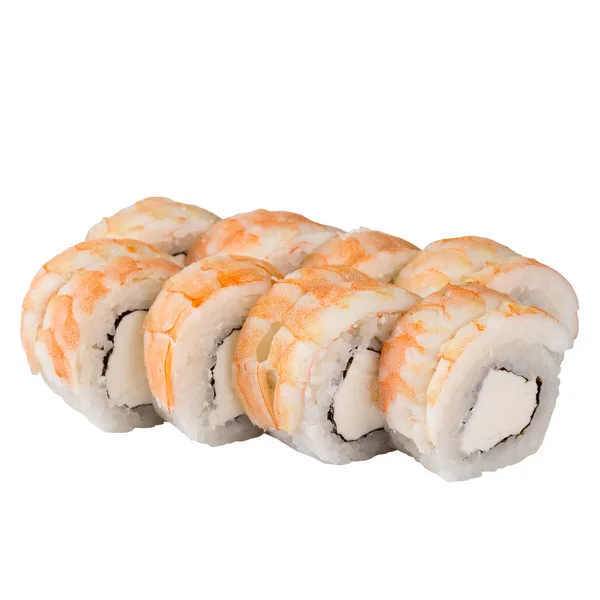 Sushi Set Close Geïsoleerd Een Witte Achtergrond — Stockfoto