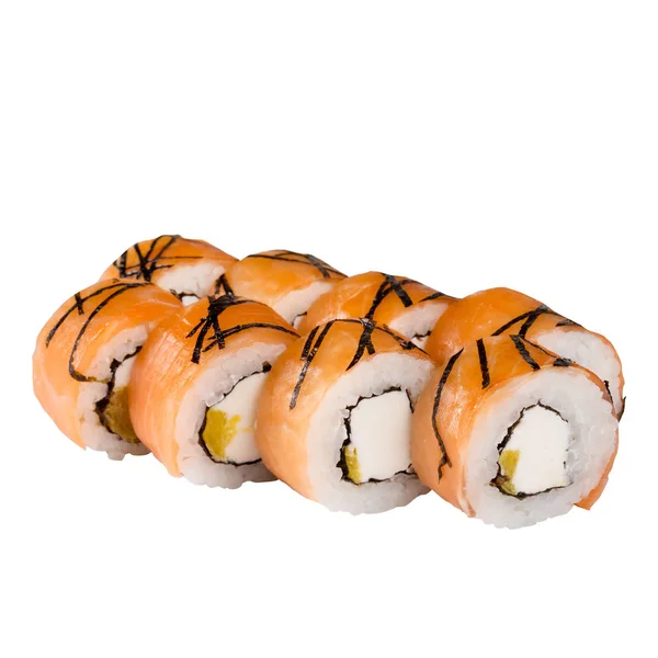 Sushi Set Close Geïsoleerd Een Witte Achtergrond — Stockfoto