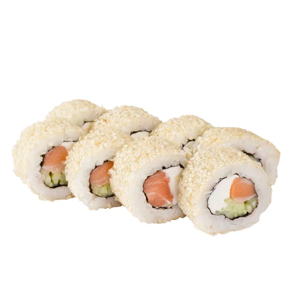 Sushi Set Close Geïsoleerd Een Witte Achtergrond — Stockfoto